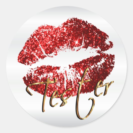 Red Glitzer Lips 3 - Tester Runder Aufkleber (Vorderseite)