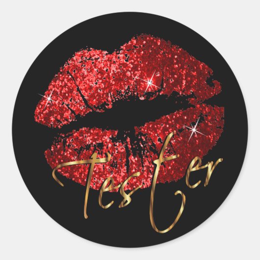 Red Glitzer Lips - Tester Runder Aufkleber (Vorderseite)
