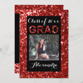 Red Glitzer Look 1 Foto Abschluss Einladung (Vorne/Hinten)