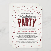 Red Glitzer Look Confetti Junggeselinnen-Abschied Einladung (Vorne/Hinten)