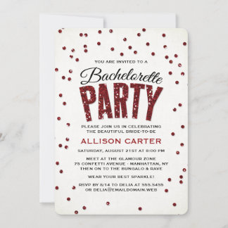 Red Glitzer Look Confetti Junggeselinnen-Abschied Einladung