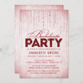 Red Glitzer Look Junggeselinnen-Abschied Einladung (Vorne/Hinten)