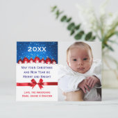 Red Glitzer Ornaments & Bow - 3x5 Weihnachtskarte Einladung (Stehend Vorderseite)