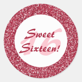 Red Glitzer Pattern Look like 16 . Geburtstag Runder Aufkleber