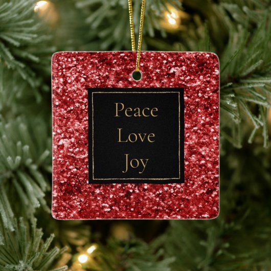 Red Glitzer Peace Liebe Joy Keramikornament (Baum)