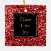 Red Glitzer Peace Liebe Joy Keramikornament (Vorderseite)