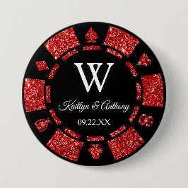 Red Glitzer Poker Chip Casino Hochzeitsfeier Gefal Button