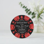 Red Glitzer Poker Chip Las Vegas Bachelor Party Einladung (Stehend Vorderseite)