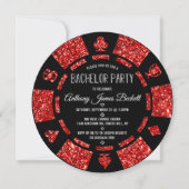 Red Glitzer Poker Chip Las Vegas Bachelor Party Einladung (Vorderseite)