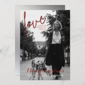 Red Glitzer Script Elegantes Foto Weihnachtskarte (Vorne/Hinten)