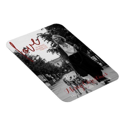 Red Glitzer Script Elegantes Foto Weihnachtskarte Magnet (Rechte Seite)