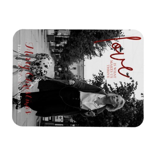 Red Glitzer Script Elegantes Foto Weihnachtskarte Magnet (Horizontal)