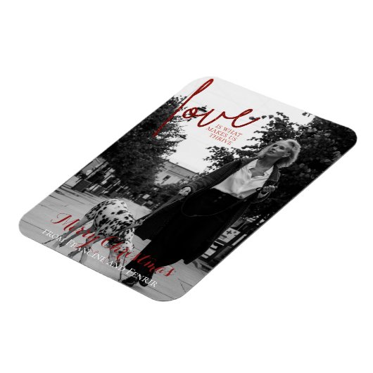 Red Glitzer Script Elegantes Foto Weihnachtskarte Magnet (Linke Seite)