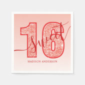 Red Glitzer Script Sweet 16 Birthday Serviette (Vorderseite)