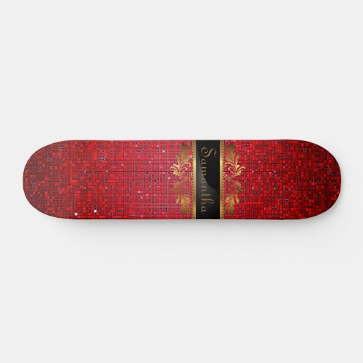 Red Glitzer Sequin Disco Alte Schule Skateboard (Horizontal)