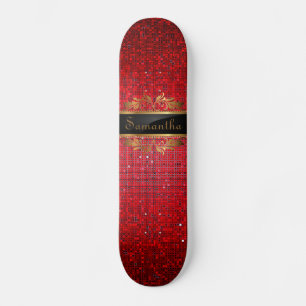 Red Glitzer Sequin Disco Glitz Comp Skateboard
