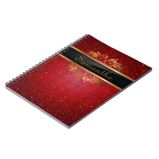 Red Glitzer Sequin Disco Glitz Spiral Notebook Notizblock (Linke Seite)