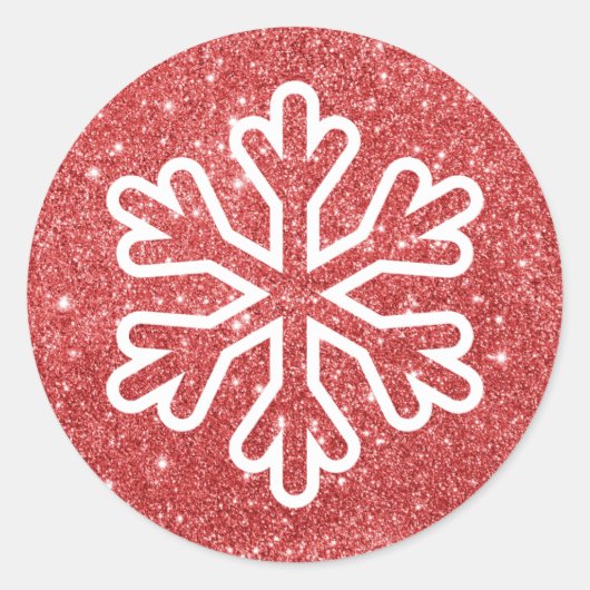 Red Glitzer Snowflake - Circle Sticker (Vorderseite)