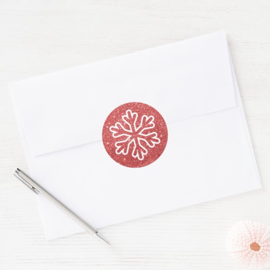 Red Glitzer Snowflake - Circle Sticker (Umschlag)