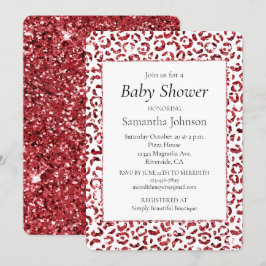 Red Glitzer Sparkle Leopard Print Einladung