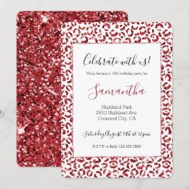 Red Glitzer Sparkle Leopard Print Einladung