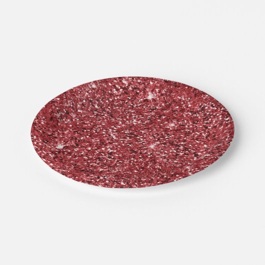 Red Glitzer Sparkle Pappteller (Schrägansicht)