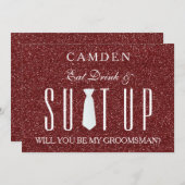 Red Glitzer Suitup Werden Sie mein Trauzeuge Einladung (Vorne/Hinten)