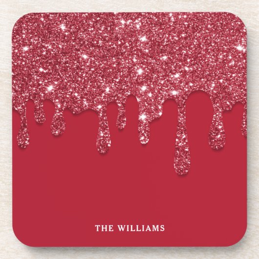 Red Glitzer Tropfen Individuelle Name Getränkeuntersetzer (Vorderseite)
