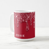 Red Glitzer Tropfen Individuelle Name Kaffeetasse (Vorderseite Links)