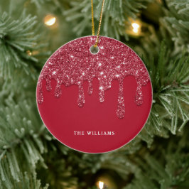 Red Glitzer Tropfen Individuelle Name Keramik Ornament