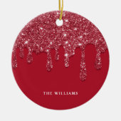 Red Glitzer Tropfen Individuelle Name Keramik Ornament (Vorne)