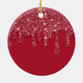 Red Glitzer Tropfen Individuelle Name Keramik Ornament (Hinten)