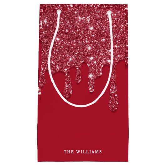 Red Glitzer Tropfen Individuelle Name Kleine Geschenktüte (Vorderseite)