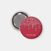 Red Glitzer Tropfen Individuelle Name Magnet (Vorderseite/Rückseite)