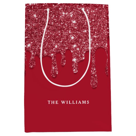 Red Glitzer Tropfen Individuelle Name Mittlere Geschenktüte (Vorderseite)