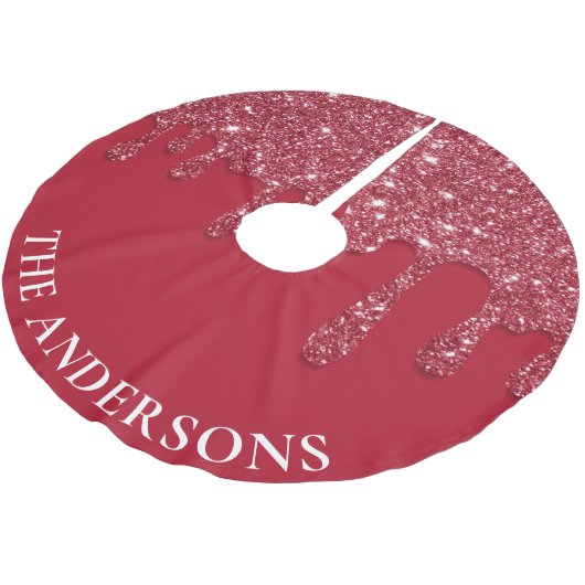 Red Glitzer Tropfen Individuelle Name Polyester Weihnachtsbaumdecke (Schrägansicht)