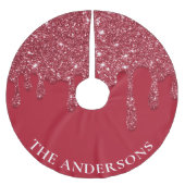 Red Glitzer Tropfen Individuelle Name Polyester Weihnachtsbaumdecke (Vorderseite)