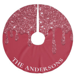 Red Glitzer Tropfen Individuelle Name Polyester Weihnachtsbaumdecke