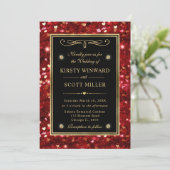 Red Glitzer Valentine Hearts Wedding Einladung (Stehend Vorderseite)