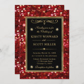 Red Glitzer Valentine Hearts Wedding Einladung (Vorne/Hinten)