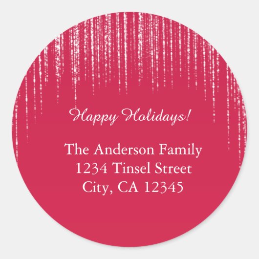 Red & Glitzer Weihnachtsadressen Labels Runder Aufkleber (Vorderseite)