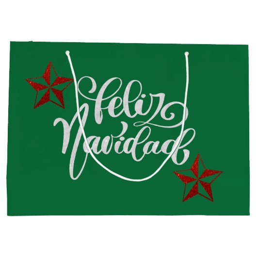 Red Glitzer Weihnachtsstern Große Geschenktüte (Rückseite)