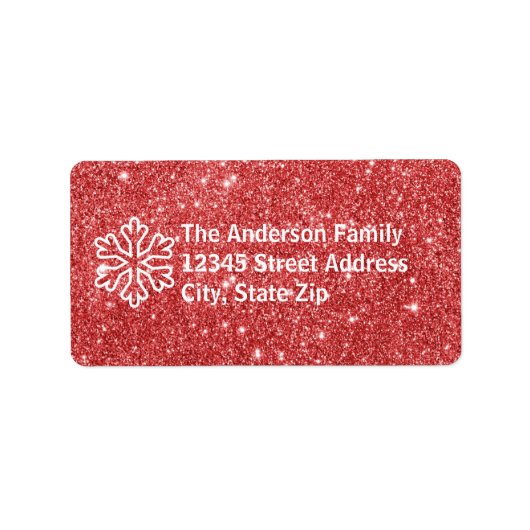 Red Glitzer & White Snowflake - Adressetikett (Vorne)