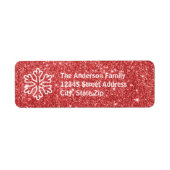Red Glitzer & White Snowflake-Return-Adressetikett (Vorne)