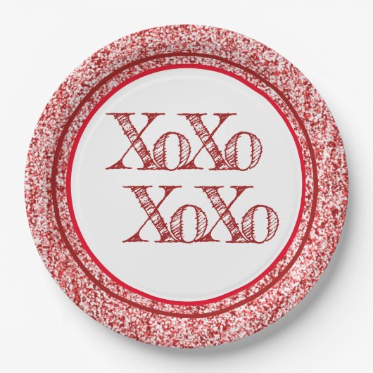 Red Glitzer XOXO Pappteller (Vorderseite)