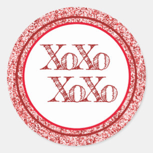 Red Glitzer XOXO Runder Aufkleber