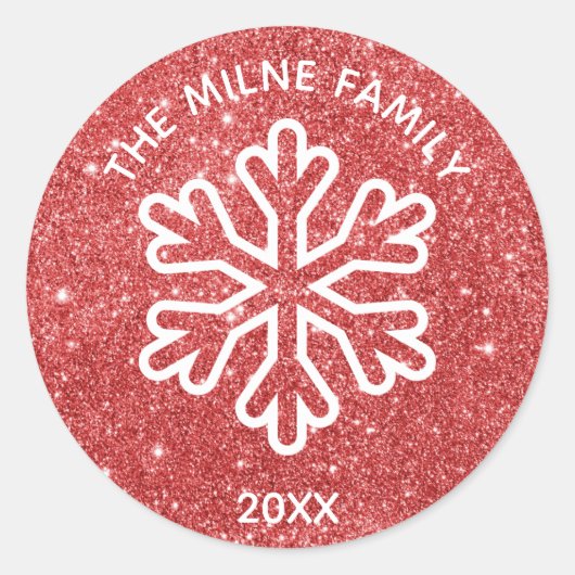 Red Glitzer Year Snowflake - Circle Sticker (Vorderseite)