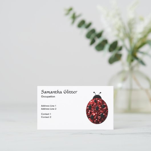 Red Glitzern Ladybug Custom QR Code White Visitenkarte (Stehend Vorderseite)