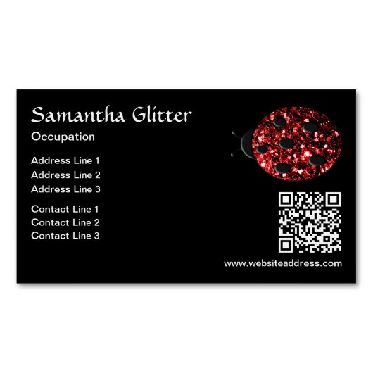 Red Glitzern Ladybug QR-Code schwarz Benutzerdefin Magnetische Visitenkarte (Vorderseite)