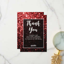 Red Glitzern Sweet 16 elegante Schrift Dankeskarte